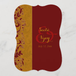 Invitación Rojo y boda hindú del oro