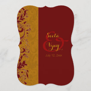 Invitación Rojo y boda hindú del oro