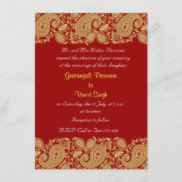 Invitación Rojo y boda india del oro