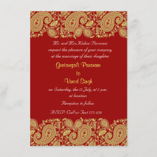 Invitación Rojo y boda india del oro