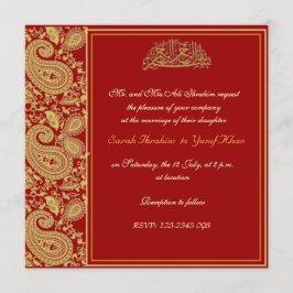 Invitación Rojo y boda musulmán del oro