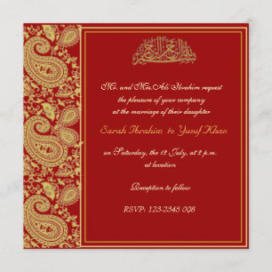 Invitación Rojo y boda musulmán del oro