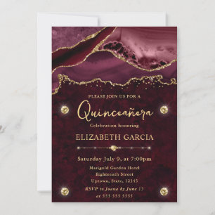 Invitación Rojo y Dorado Agata Brillante Quinceañera