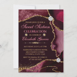 Invitación Rojo y Dorado Agata Falsa Brillante Dulces Diecisé