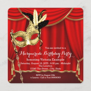 Invitación Rojo y fiesta de cumpleaños de la mascarada del