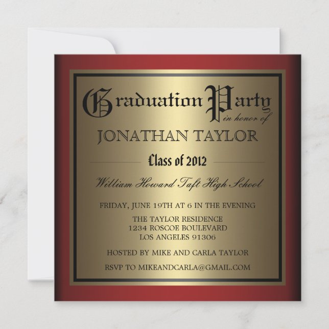 Invitación Rojo y graduación del oro (Anverso)