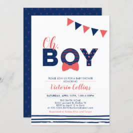 Invitación Rojo y Marina | Moderna Typography Boy Baby Shower