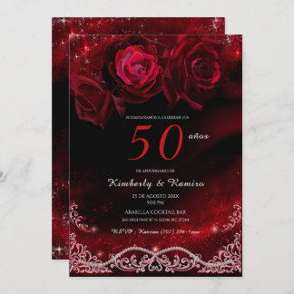 Invitación Rojo y Negro 50 Aniversario de Boda