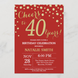 Invitación Rojo y Oro 40 años Diamante