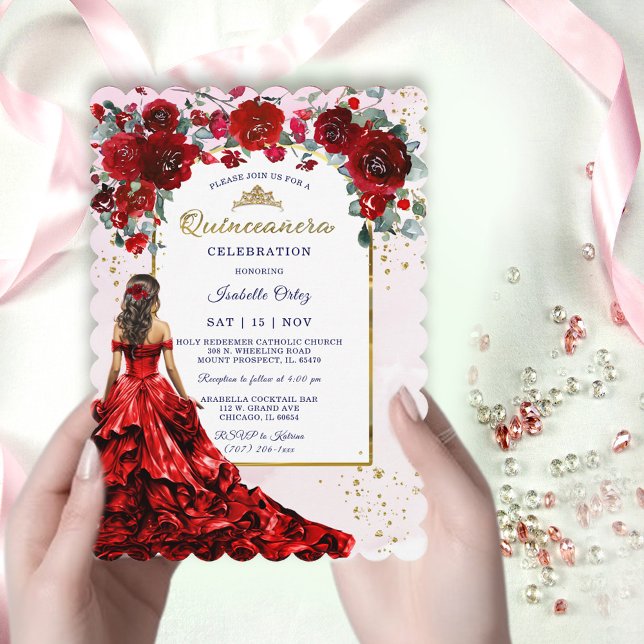 Invitación Rojo y oro de Quinceañera (Subido por el creador)