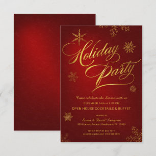 Invitación Rojo y oro del fiesta de casa abierta del día de