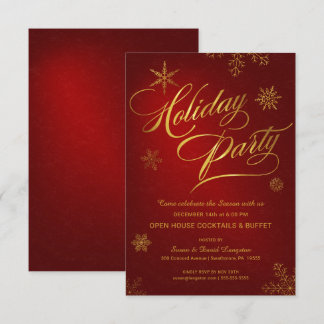 Invitación Rojo y oro del fiesta de casa abierta del día de