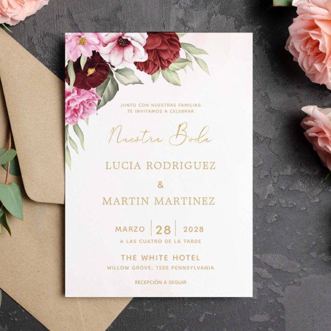 Invitación Rojo y Rosa Floral Blanco Nuestra Boda (Subido por el creador)