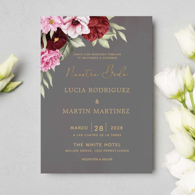 Invitación Rojo y Rosa Floral Nuestra Boda (Subido por el creador)