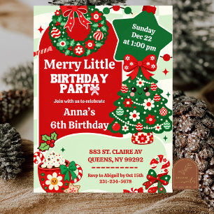 Invitación Rojo y Verde Retro Groovy Feliz Cumpleaños