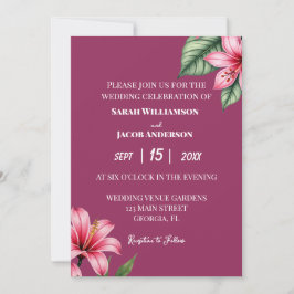 Invitación Rojos Flores Rosados