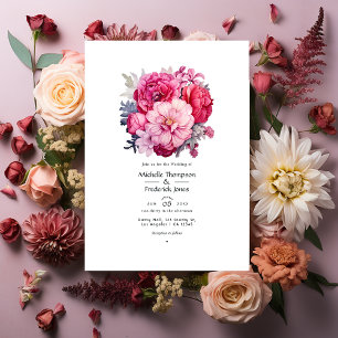 Invitación Rojos Rosados Florales Boda de Otoño