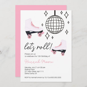 Invitación Roll Kids Roller Skate Chica Fiesta de cumpleaños