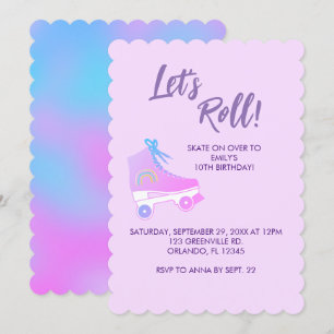 Invitación Roll Pink 90s Chica Roller Rink Birthday