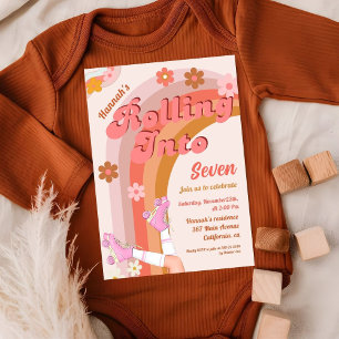 Invitación Roll Retro Groovy Pieza de cumpleaños
