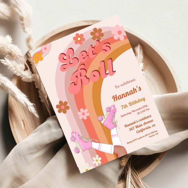 Invitación Roll Retro Groovy Pieza de cumpleaños (Subido por el creador)