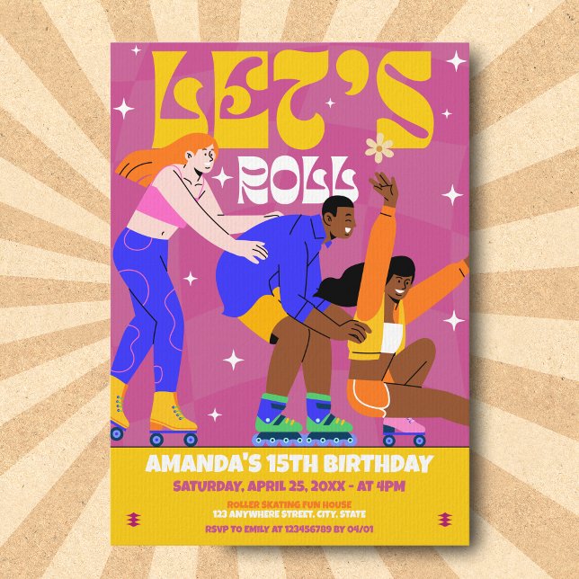 Invitación Roll Roller Skate Retro Fiesta de Cumpleaños (Subido por el creador)