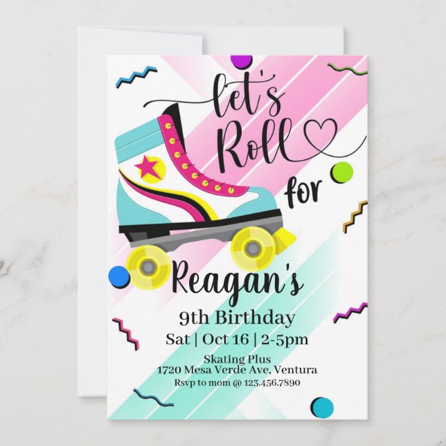 Invitación Roll, Roller Skating Invitation, Roller's roller (Anverso)
