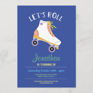Invitación Roll Rollerskate Blue Birthday Party Skating
