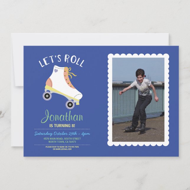 Invitación Roll Rollerskate Foto de la fiesta de cumpleaños a (Anverso)