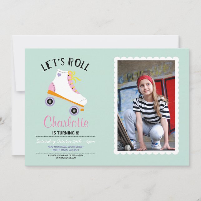 Invitación Roll Rollerskate Fotos de la fiesta de cumpleaños  (Anverso)