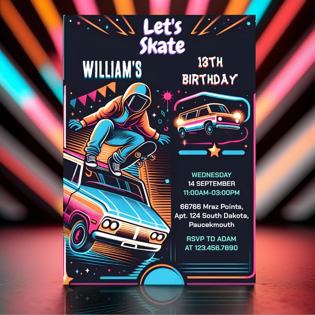 Invitación Roll Scooter Jump Zone Skateboarding 13 cumpleaños (Subido por el creador)