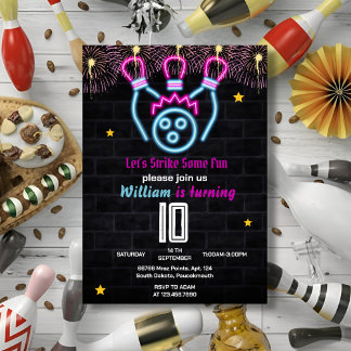 Invitación Roll Strike cool deportes azules Bowling 10 cumple