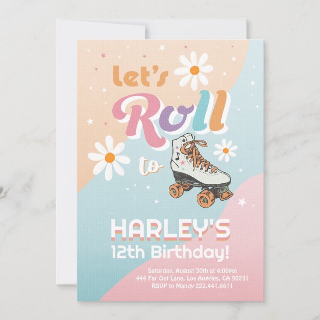 Invitación Roller Skate Birthday Invitation Roller Disco (Anverso)