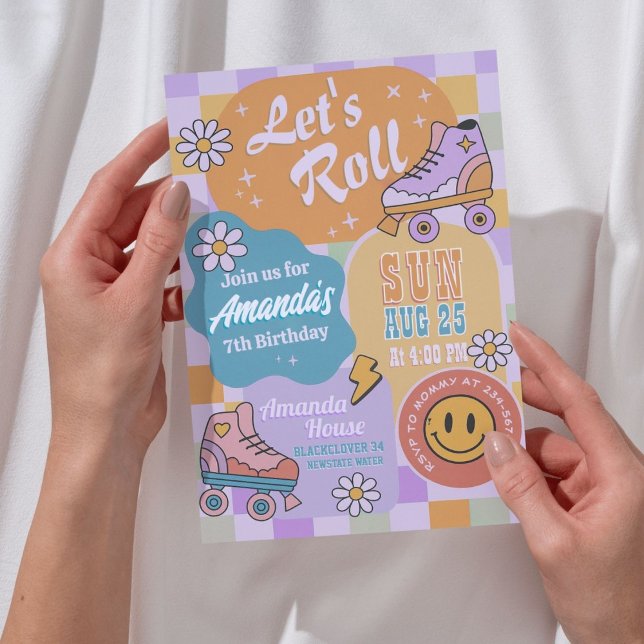 Invitación Roller Skate Birthday Party - Retro Groovy (Zazzle Roller Skate Birthday Party - Retro Groovy Invitation)