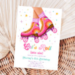 Invitación Roller Skate Let's Roll Skating Chica Birthday<br><div class="desc">¡Una invitación al patinaje sobre patines de cuchara linda y divertida! Tema del patinaje sobre patines.</div>