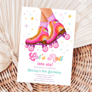 Invitación Roller Skate Let's Roll Skating Chica Birthday