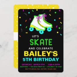 Invitación Roller Skate Neon Birthday Party