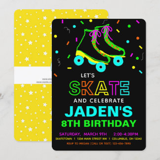 Invitación Roller Skate Neon Birthday Party