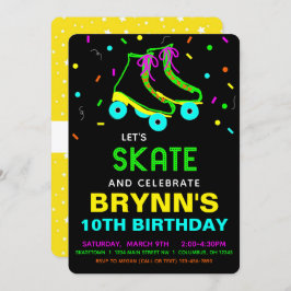 Invitación Roller Skate Neon Birthday Party