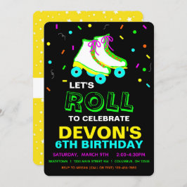 Invitación Roller Skate Neon Birthday Party