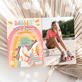 Invitación Roller Skate Retro Groovy Fiesta de cumpleaños I