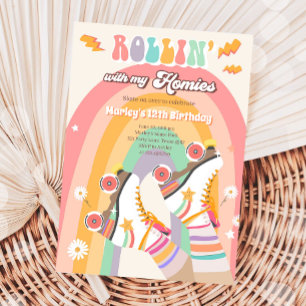 Invitación Roller Skate Retro Groovy Fiesta de cumpleaños I