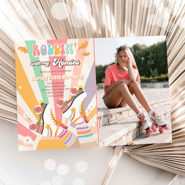 Invitación Roller Skate Retro Groovy Fiesta de cumpleaños I (Subido por el creador)