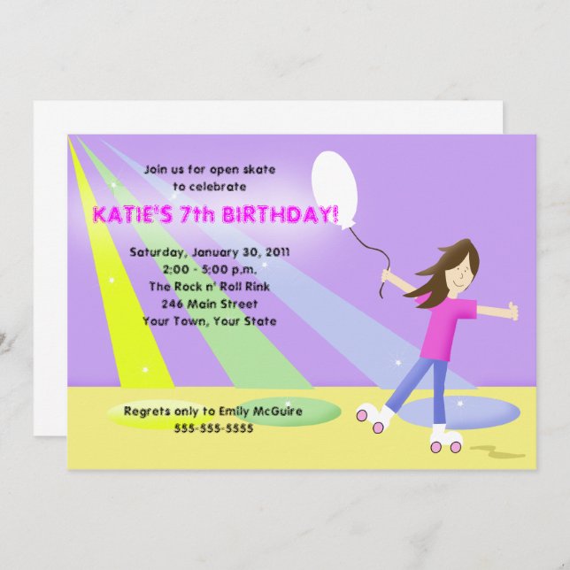 Invitación ROLLER SKATE Rollersking 5x7 Cumpleaños (Anverso / Reverso)