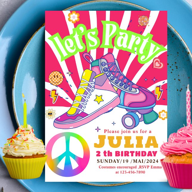 Invitación Roller Skater Sneaker Cumpleaños COLORFUL Retro (Subido por el creador)
