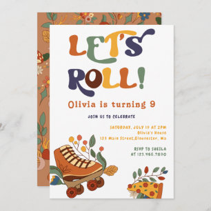 Invitación Roller Skin Retro Hippie Cumpleaños