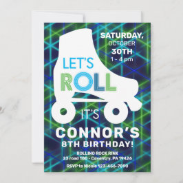 Invitación Roller Skys Boys Glow Neon Birthday Party