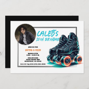 Invitación Rollerblade negros Ruedas brillantes azules Fiesta