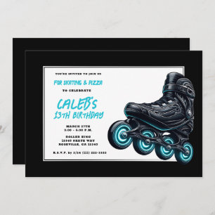 Invitación Rollerblade negros Ruedas brillantes azules Fiesta
