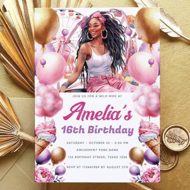 Invitación Rollercoaster Fiesta Personalizado Chica afroameri (Subido por el creador)